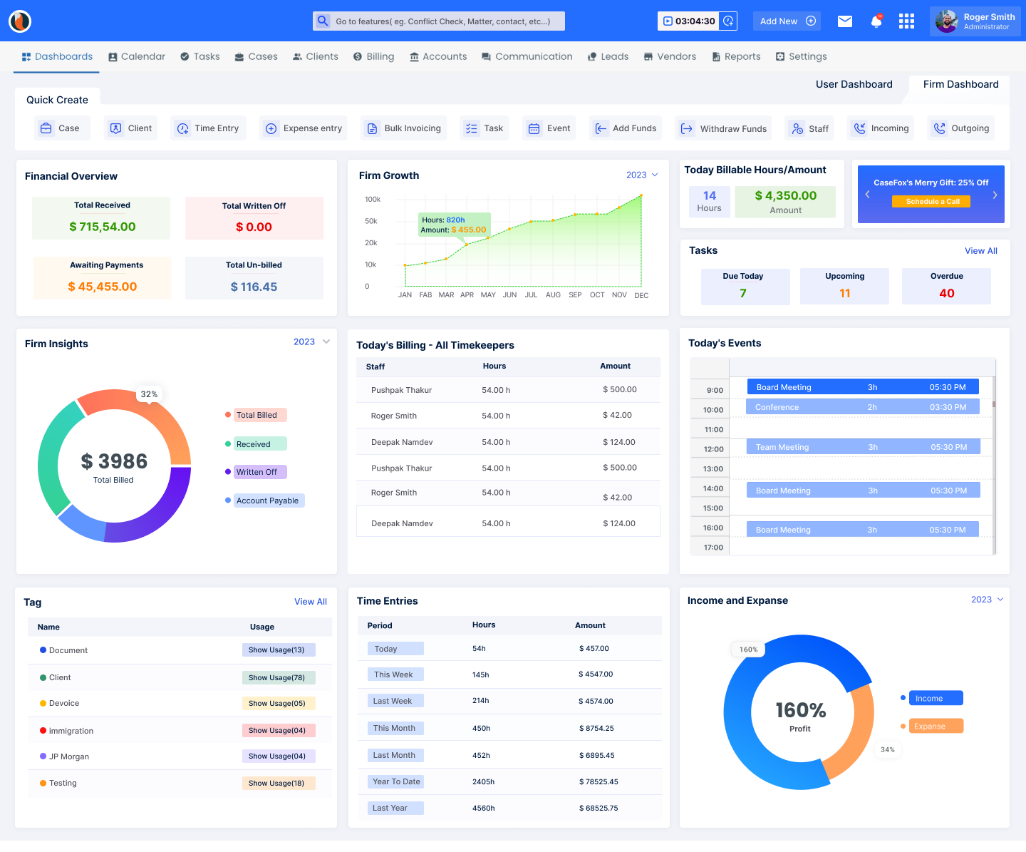 CaseFox - Legal Billing Software Dashboard